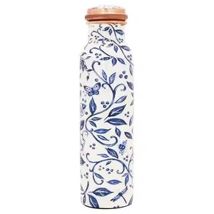 Elegantes Botellas de Cobre con Diseño Floral Azul y Hojas, a Prueba de Fugas, para Bebidas, Ideales para Hidratación Diaria, Viajes, Gimnasio, Hogar, Oficina y Yoga - Product Image 1