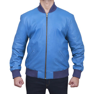 <b>Men's</b> Blue PU Bomber <b>Jacket</b> Casual Zipper Closure Turn-Down Collar Winter Wear OEM/ODM Service <b>Leather</b> <b>Jacket</b> For Sale - Product Image 1