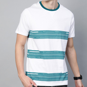 T-shirt rayé blanc pour homme 2026, manches courtes, col rond, coupe décontractée, en jersey de coton respirant, motif imprimé - Product Image 1