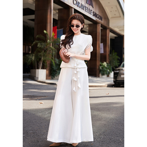 Blusa Elegante de Mujer con Cuello Redondo, Mangas con Volantes y Peplum, con Cinturón Hecho a Mano, Estilo Casual de Oficina, ODM OEM SOLI - Product Image 2
