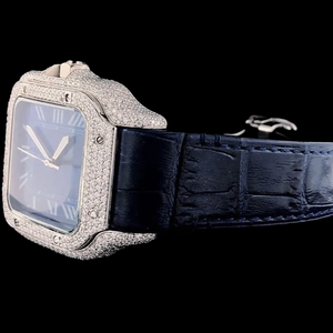 Reloj de Pulsera para Hombre con Caja Cuadrada de Moissanita de Primera Calidad, Correa de Cuero Azul, Elegante y Moderno para Fiestas - Product Image 6