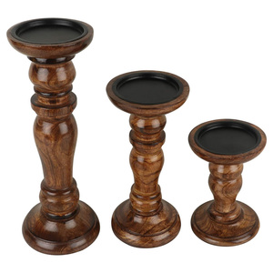 Soporte de vela de pilar de madera más vendido de proveedor de diseño personalizado Juego de 3 soportes de vela de madera de mango para decoración del hogar - Product Image 3