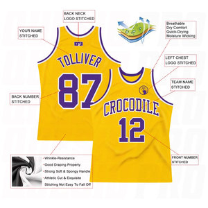Custom Gold Purple White Authentic Throwback <b>Basketball</b> <b>Jersey</b> Premium Quality <b>Retro</b> Vintage <b>Basketball</b> Uniform Breathable - Product Image 2