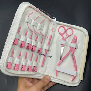 Kit d'outils professionnels pour extensions de cheveux en acier inoxydable : Pince à cheveux à bec de canard, Ciseaux micro-anneaux, Aiguilles en C, Pinces, avec logo personnalisé - Product Image 6