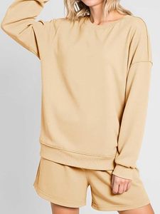 Conjunto de Sudadera y Pantalones Cortos de 2 Piezas para Mujer, con Hombros Caídos, de Forro Polar Grueso, Cosido a Máquina, Cortavientos, Nueva Moda de Invierno - Product Image 6
