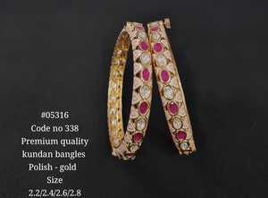 05316Kundan Bangle Pink Oval <b>Ruby</b> and Clear Stone openable bangle Gold Tone for Wedding Festival Wear - Product Image 3