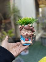 Petit pot de fleurs en polyrésine Mushroom Girl, moderne, décoratif pour la maison et le jardin, pour bonsaï, peint à la main, écologique, vente en gros