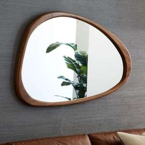 Miroir mural en bois en forme de larme, cadre décoratif en bois d'ingénierie fait main, pour salle de bain, salon, décoration intérieure, finition ronde - Product Image 1
