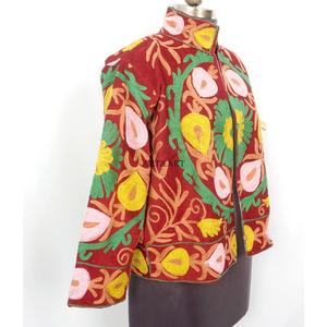 Handmade Floral Embroidery Quilted Cotrise Fabric Jacket Button Detail Cotton Stripe Lining Breathable Eco-Friendly Thick Winter - Product Image 3