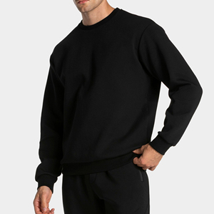 Sudadera de cuello redondo para hombre, de poliéster/algodón, de peso pesado, lavada, de ajuste holgado, de manga larga, de punto, con patrón liso, esencial para el invierno. - Product Image 3