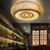 Plafonnier rond contemporain en rotin et bambou pour chambre et salon, blanc chaud avec douille E26 pour bar à domicile