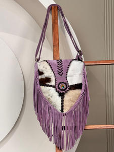 Cowhide & Fringe Crossbody Large Crossbody Purse Hair on Genuine Suede Leather Women Bag Western Leather Handbag Wholesale Purse - Product Image 4