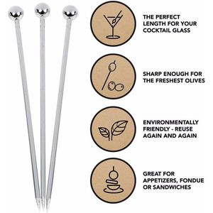 Juego de 15 Palillos para Cócteles de Acero Inoxidable, Palillos Metálicos para Martini de 4.3 Pulgadas - Product Image 4