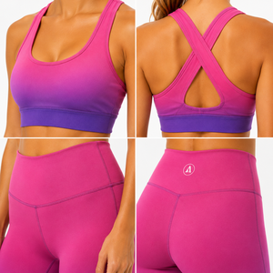 Conjunto de yoga ombré para mujer: leggings de cintura alta con bolsillos y sujetador deportivo de espalda cruzada para fitness y gimnasio - Product Image 6