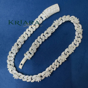 Moissanite <b>Statement</b> <b>Necklace</b> S925 Silver Link Chain Flower Design Luxury Unisex Everyday Wear - Product Image 5