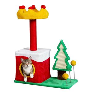 29.5in Christmas Themed Multi-Level <b>Cat</b> <b>Tower</b> Plush <b>Cat</b> Tree with Sisal <b>Scratching</b> Posts and Crown Perch for Pet <b>Cats</b> - Product Image 2