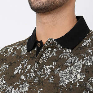 Polo de Hombre con Estampado Floral Vintage en Verde Oliva y Negro, Estilo Casual Elegante, Manga Corta, Corte Entallado, Diseño Botánico HD 2026 - Product Image 4