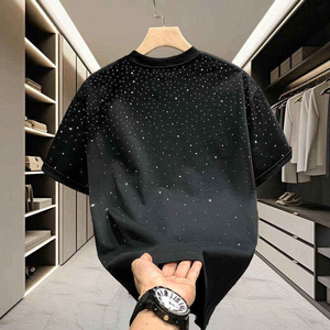 ผู้ผลิตเสื้อยืดแบบกำหนดเอง เสื้อยืดทรงบ็อกซี่แขนสั้นประดับเพชรคริสตัลวิบวับสำหรับผู้ชายช่วงฤดูร้อน - Product Image 2