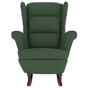 Fauteuil à bascule en bois de caoutchouc massif de taille moyenne avec revêtement en velours vert foncé pour salon - Product Image 3