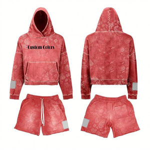 Ensemble sweat-shirt et pantalon de survêtement évasé vintage style streetwear rétro, avec logo brodé personnalisé en patchwork, pour équipes professionnelles - Product Image 6