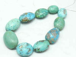 Chaîne de perles ovales lisses et polies en turquoise, 8 pouces, 15-30 mm de long, pierre naturelle certifiée par un tiers PMEGEMSBEADS - Product Image 5