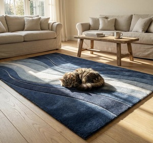 Tapis bleu tufté, tapis géométrique abstrait moderne, tapis doux tufté à la main pour la décoration du salon - Product Image 5