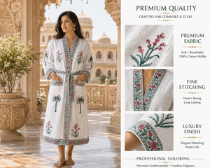 Bata Kimono de Algodón Blanco Tropical con Bordado de Palmeras, Bata de Baño Larga para Mujer, Vestido de Dama de Honor, Ropa de Estar por Casa - Product Image 2