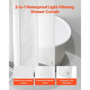 Cortinas de Ducha Impermeables 2 en 1 con Tejido Waffle de 240 GSM, 74x71, Forro Blanco, Imanes Transparentes para Ventanas, para Baños y Duchas - Product Image 2
