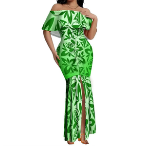 Elegante Vestido de Cola de Pez con Hombros Descubiertos y Diseño Tribal Samoano Polinesio con Pliegues para Mujer, Venta al por Mayor, Vestido Personalizado - Product Image 2