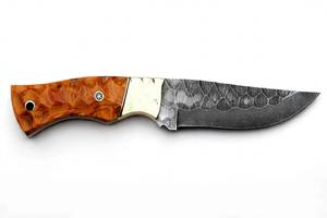 Handcrafted custom <b>profile</b> damascus steel outdoor utility <b>tool</b> with Burl Wood Handle and Polished Gold Brass - Product Image 6