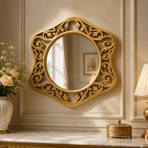 Heritage Vine Wooden Carving Wall Mirror Handcrafted Premium Decorative Frame Elegant Living Room <b>Bedroom</b> <b>Vanity</b> Accent - Product Image 6