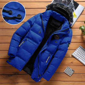 Veste matelassée à capuche bleue pour homme avec doublure en fausse fourrure, fermeture éclair coupe-vent, vêtements d'extérieur décontractés pour l'hiver - Product Image 1