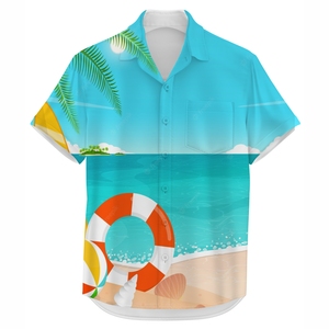 เสื้อชายหาดแบบซับลิเมชั่น แห้งเร็ว ระบายอากาศ ป้องกันรังสียูวี สไตล์ฮาวาย สำหรับวันหยุดฤดูร้อน กระดุมเขาสัตว์ ปกคอพับได้ - Product Image 2