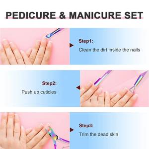 Kit d'outils de manucure réutilisable en acier inoxydable à double extrémité pour repousser les cuticules, design couleur arc-en-ciel - Product Image 6
