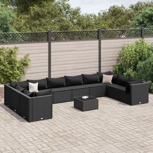 Set salotto da 11 pezzi in Poly Rattan nero con cuscini elegante collezione di mobili da esterno - Product Image 1