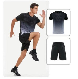 Men's Black Sports T Shirt and Shorts <b>Set</b> Crew Neck Quick Dry <b>Knitted</b> Polyester Spandex Workout Activewear - Product Image 4