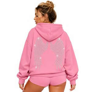 Sweat-shirt unisexe surdimensionné en coton 100% avec fermeture éclair et strass roses personnalisés, imprimé graphique en cristal, style streetwear, OEM - Product Image 4