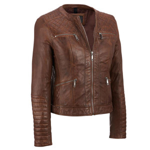 Custom Women Genuine Leather Moto Biker Jacket Quilted Full Sleeve Zipper Closure Stand Collar Short Body Racer Jacket For Women - Product Image 3