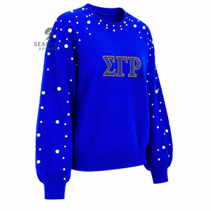 เสื้อสเวตเชิ้ตผ้าฝ้ายปักลายตัวอักษรกรีก Sigma Gamma Rho สำหรับผู้หญิง ประดับมุก คอกลม ปักลาย  แบบลำลอง - Product Image 2