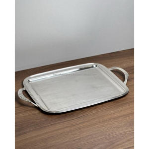 Bandeja Grande Plateada con Asa, Bandejas Decorativas para Servir Alimentos, Estilo Americano, Diseño de Borde Personalizado, Bandeja Rectangular Hecha a Mano - Product Image 4