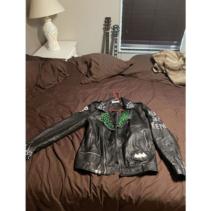 <b>Punk</b> Rock Style Gothic Rock Custom Spiderweb Shoulder Leather Green Studded Lapels <b>Jacket</b> 2026 - Product Image 1