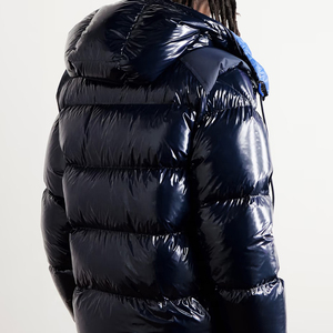 Men Navy Blue Hooded Puffer Jacket Solid Color <b>Waterproof</b> Polyester Wadding Casual Style Zipper Closure Regular Fit <b>Winter</b> <b>Coat</b> - Product Image 3
