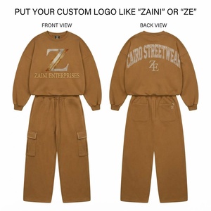 Conjunto Deportivo para Mujer, 320 GSM, Felpa de Algodón, Color Marrón, Sudadera con Bolsillos Tipo Cargo, Logotipo Personalizado con Transferencia Térmica, Calidad Premium - Product Image 1