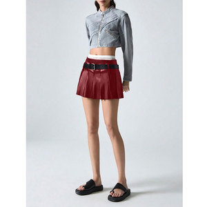 Minifaldas de cintura baja con pliegues para mujer, de piel sintética, para fiesta, club, estilo skater, skorts - Product Image 5