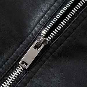Veste en cuir véritable pour homme, col montant, fermeture éclair, coupe ajustée, style motard, vêtement d'hiver, imperméable et coupe-vent - Product Image 3