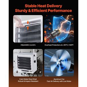 Riscaldatore Elettrico da Garage da 10.000 Watt con Telecomando, Timer 10 Ore e Protezione dal Surriscaldamento, Montaggio a Parete/Soffitto per Riscaldamento Officina - Product Image 6