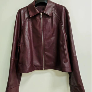 Veste matelassée coupe-vent unisexe à col mandarin et fermeture éclair en toile, couleur unie, en véritable peau de mouton, pour femme - Product Image 1