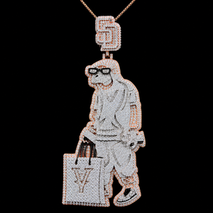 Colgante de Mono de Dibujos Animados Chapado en Oro Rosa de Gran Venta con Bolsa y Logotipo SD, Micro Pavé de Diamantes Moissanita, Amuleto de Joyería Hip Hop para Hombre - Product Image 3
