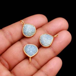 Pendentif fleur en opale bleue naturelle, charme en argent sterling 925, pierre précieuse sculptée à la main, charme en forme de cœur pour la création de bijoux - Product Image 4