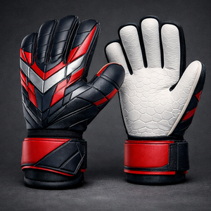 Gants de gardien de but de football, noir, rouge, blanc, cuir PU, fermeture à boucle et crochet, unisexe, protection sportive - Product Image 2